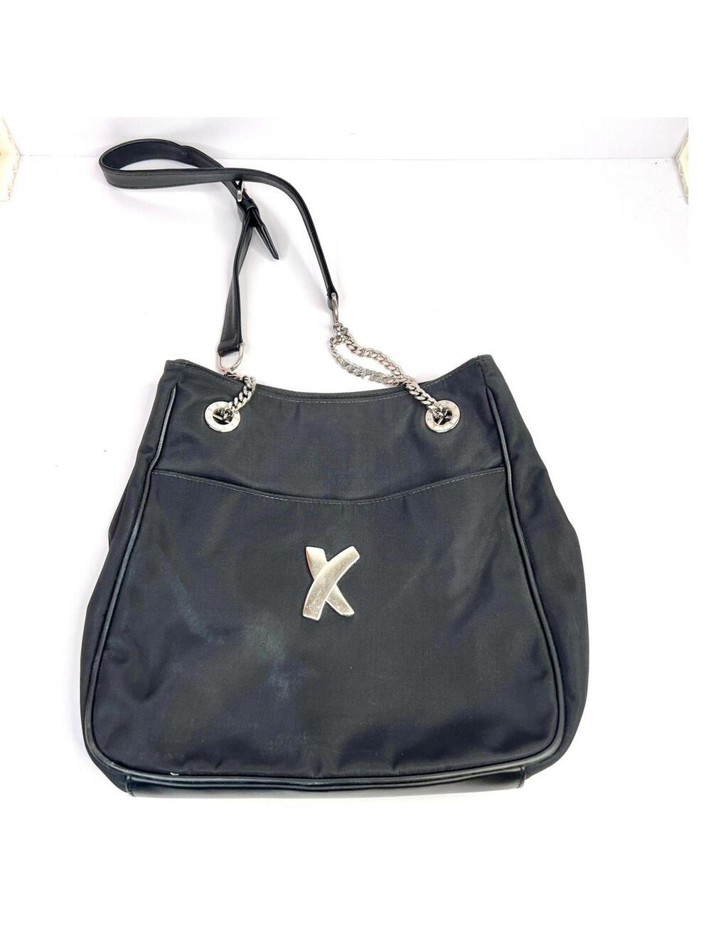 Vintage Paloma Picasso Shoulder Bag,'X' logo, black nylon/Leather, chain strap - Picture 4 of 9
